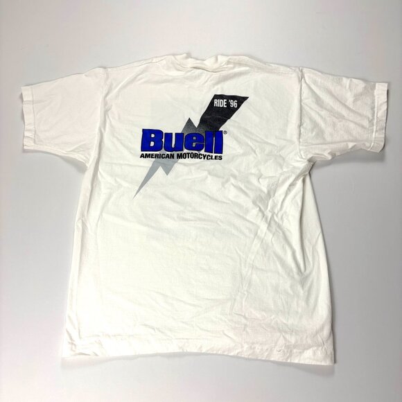 Vintage Buell Motorcyles Thunder Lightning T Shirt White Sz XL 1996 USA Bike - Picture 4 of 6